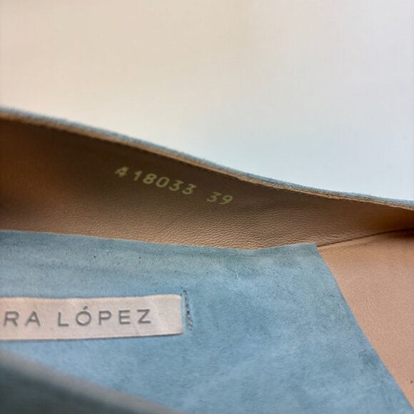 Pura Lopez Suede Pointed Ballet Flats Sky Blue EU 39 Designer Spring Summer Lady - Picture 6 of 8